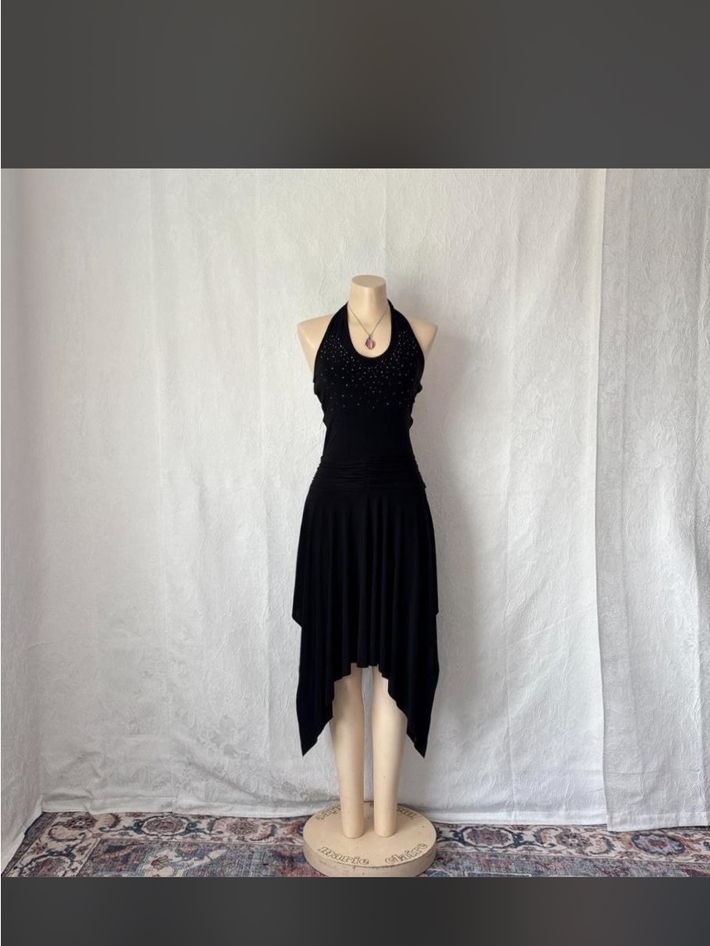 Black Halter Handkerchief Hem Dress - Women